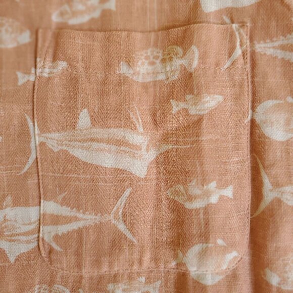 New 28 Palms MenXL Hawaiian Shirt SILK PeachColor. PocketMatch TropicalFish READ - Picture 2 of 12